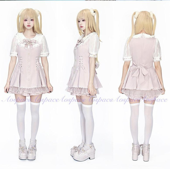 Jirai Kei Lace-Sleeved Dress, Elastic Shorts 44759:824568