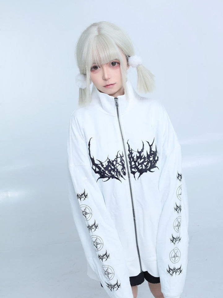 Black & White Jirai Kei Coat Gothic Punk Zipper Sweatshirt 42453:743327