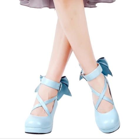 Lolita Shoes Round Toe Bow Tie High Heel Shoes Multicolor 31798:369990 31798:369990