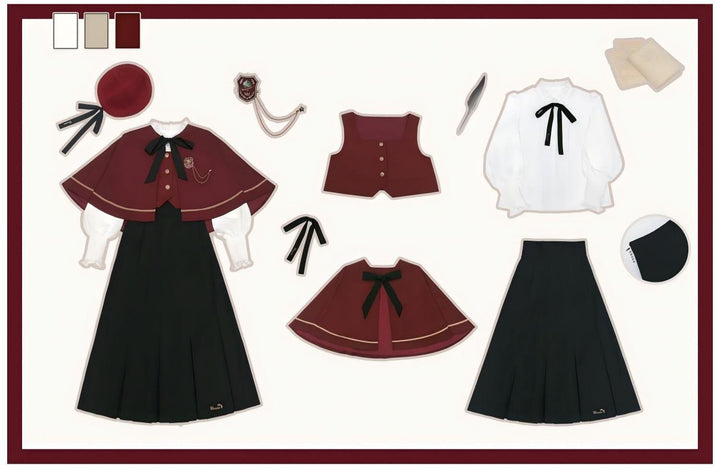 JK Uniform Outfit Cape Vest Blouse Skirt New Year Set 41084:686460