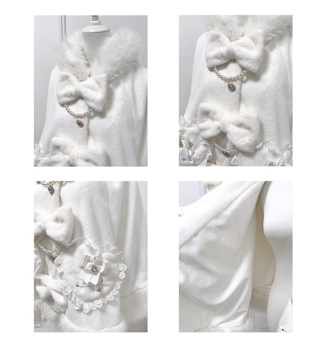 Hooded Jirai Kei Winter Cape, Bow Buttons 44428:808753