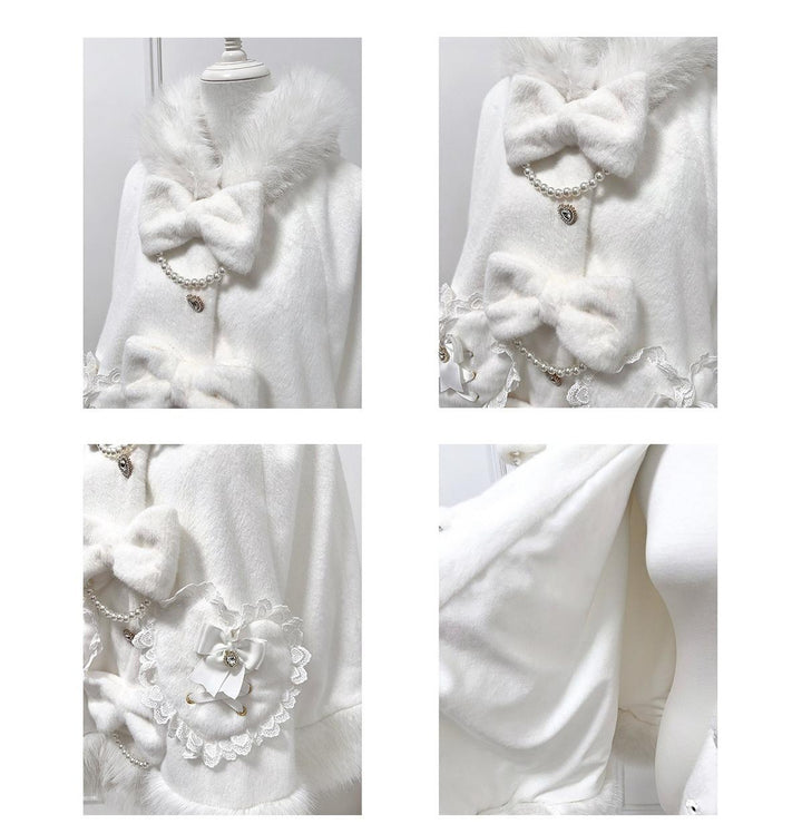 Hooded Jirai Kei Winter Cape, Bow Buttons 44428:808753