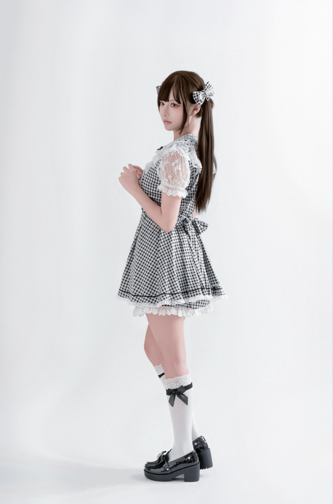 Jirai Kei Plaid Dress Set, Rhinestone Collar Bow 45008:837293