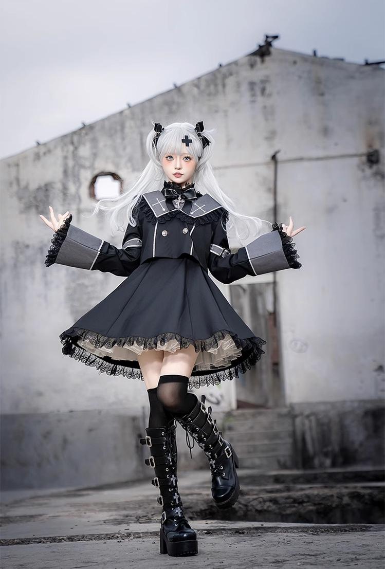 Ouji Lolita Outfit Set with Embroidery Jacket & Dress 43037:764899