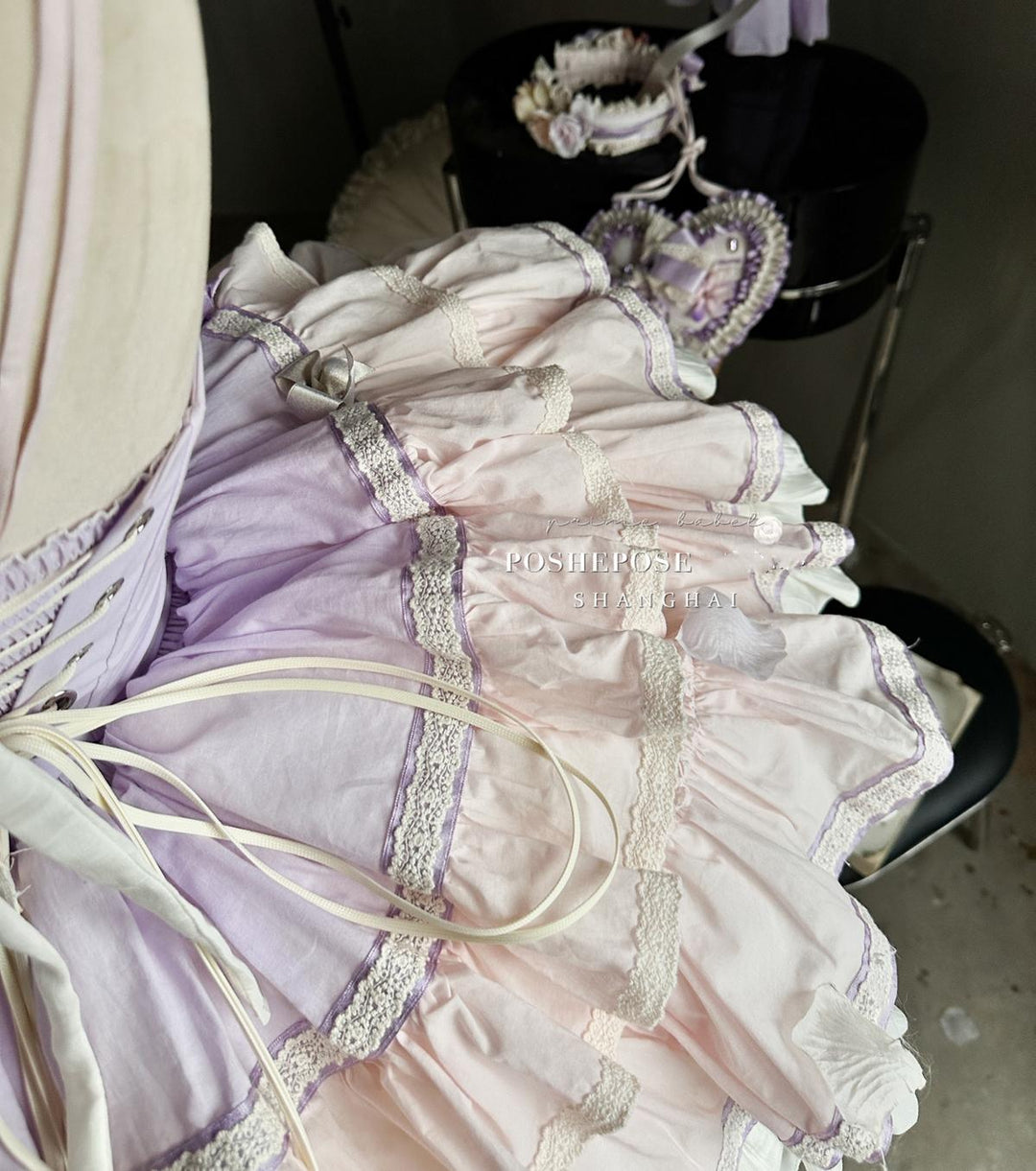 Lolita Dress Set Sweet Violet Pink Puffy Dress Corset Dress 36388:554882 36388:554882