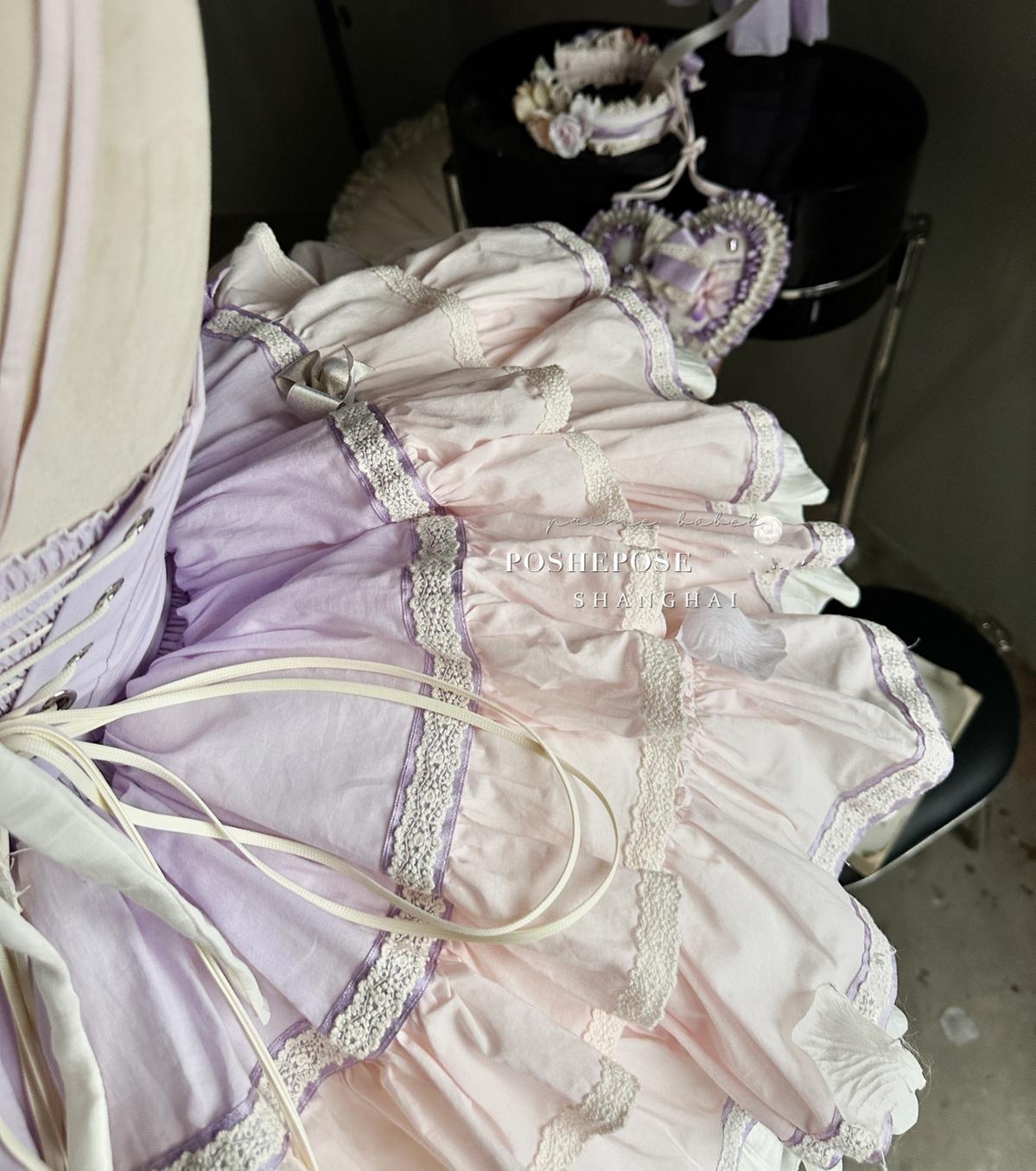 Lolita Dress Set Sweet Violet Pink Puffy Dress Corset Dress 36388:554882
