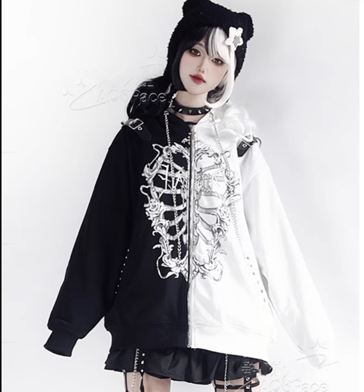 Jirai Kei Coat Subculture Hooded Bi-color Jacket 35332:488502