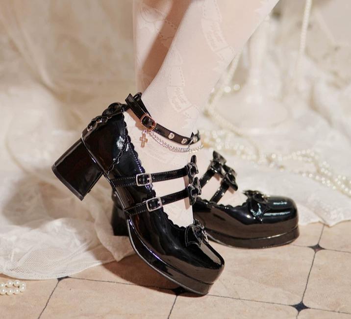 Halloween Gothic Lolita Heeled Shoes, Cross Pendant 45653:857587