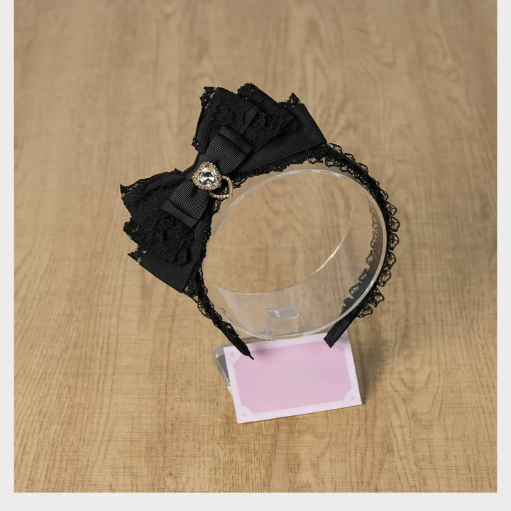 Ryousangata Three-Layered Bow Headband, Heart Rhinestone 45560:854245