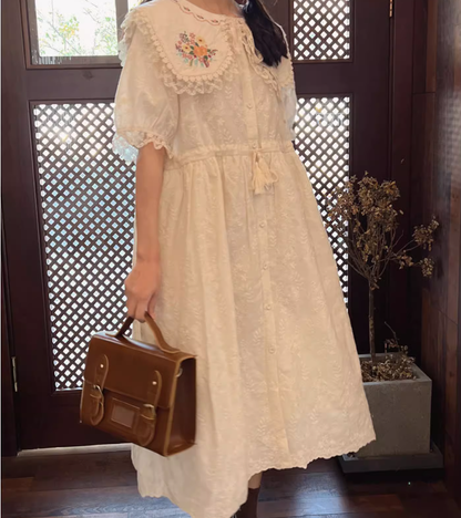 Mori Kei Dress Cottagecore Dress Short Sleeve Dress 36212:524346