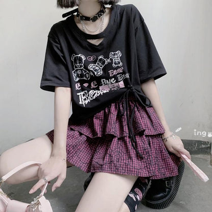 Jirai Kei T-shirt Bear Printed Short Sleeve Top For Summer 37570:563294