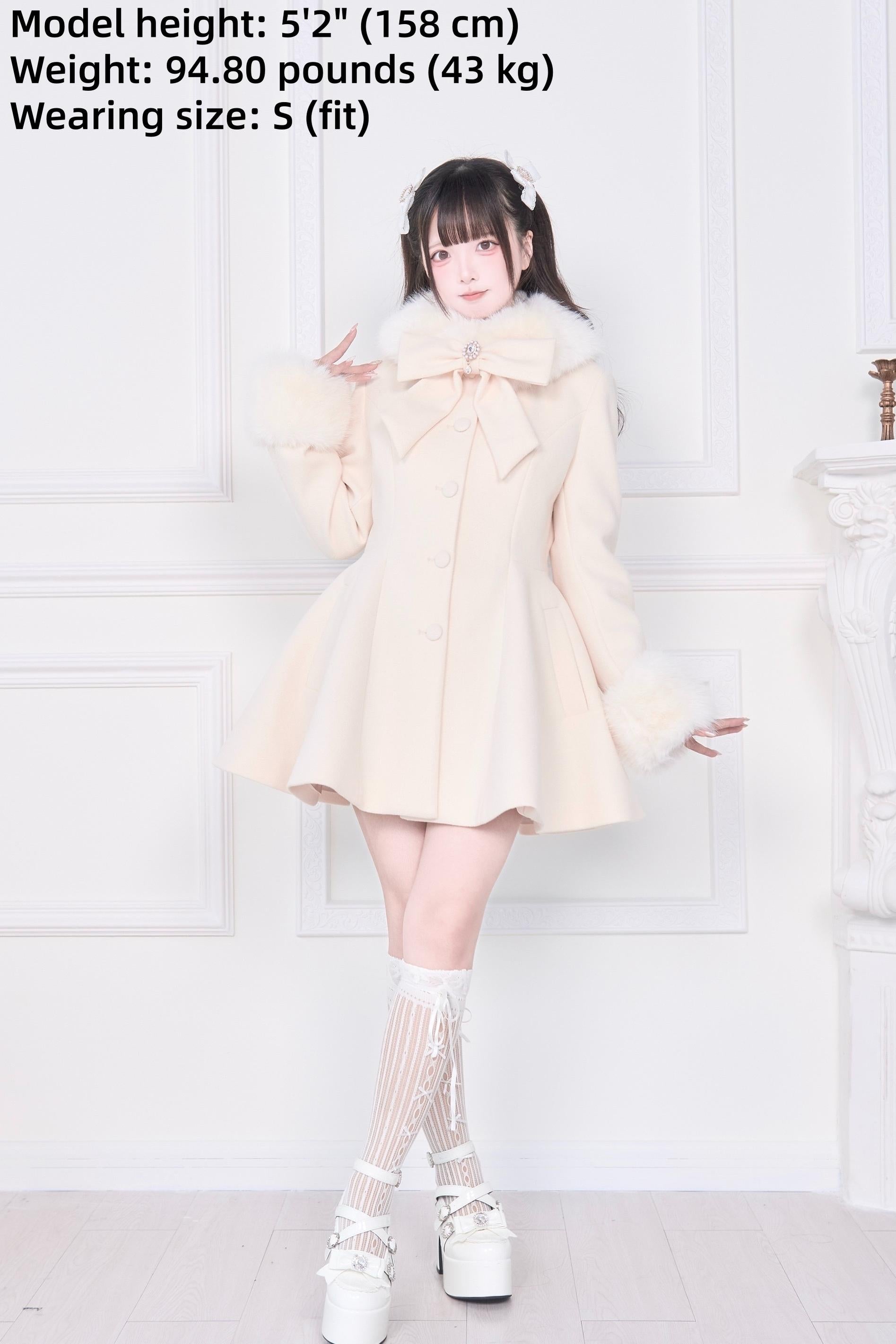 Jirai Kei Winter Coat, Faux Fur Trim, Detachable Cape – Honey Wardrobe