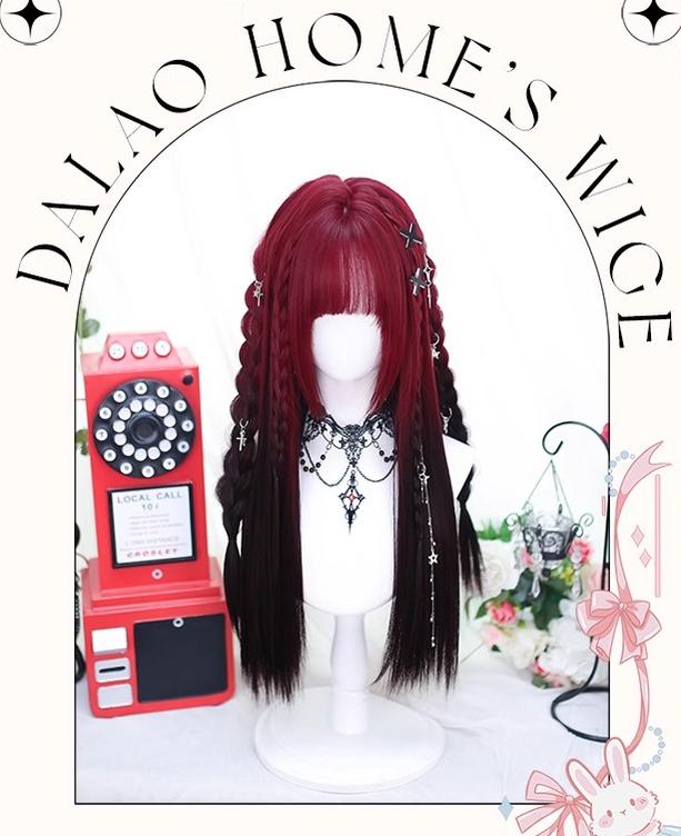 Lolita Wig Y2K Long Staight Wig Red Black Gradient Wig 35608:500808 35608:500808