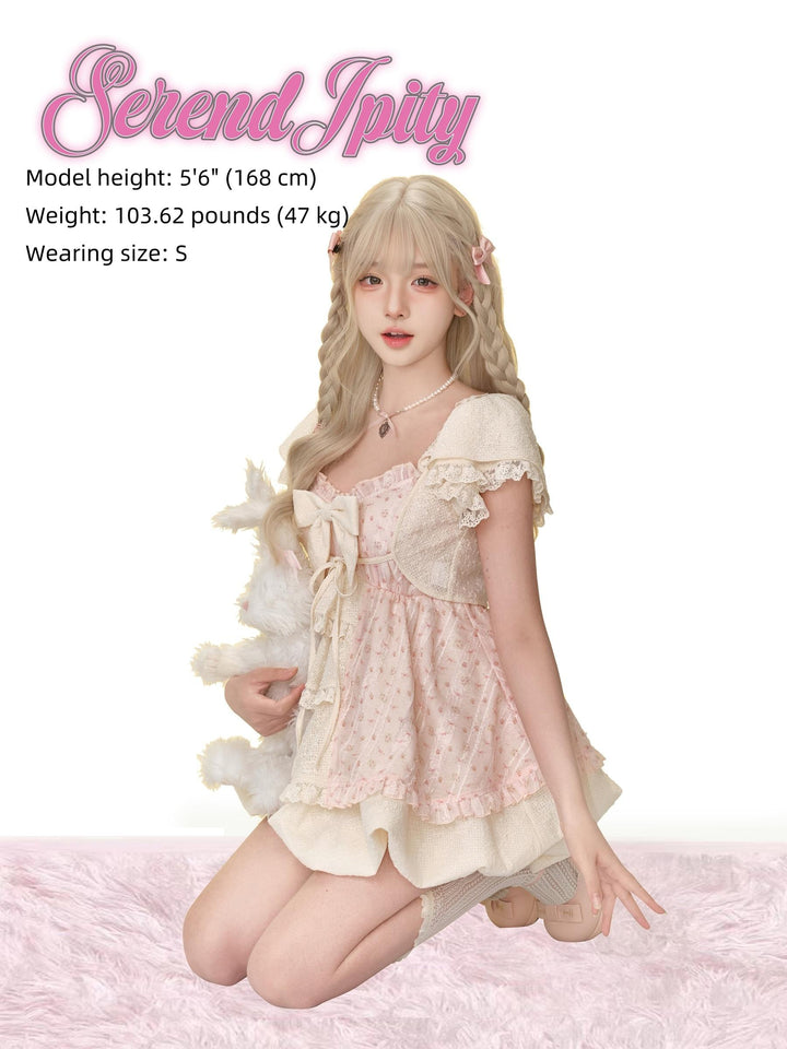 Cottagecore Gyaru Suit, Floral Lace Dress + Bolero 43434:780055