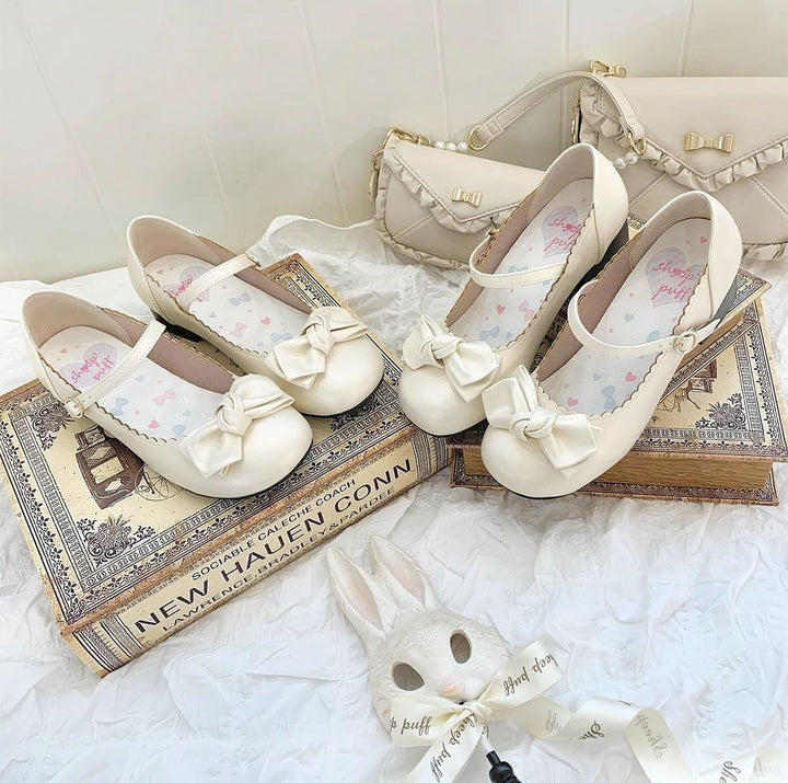 Lolita Shoes Round Toe Pink Shoe Butterfly Bow Beige Shoes 37596:602430