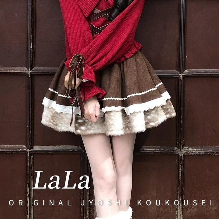 Christmas Red Off-Shoulder Sweater, Ruffled Skirt (L M S) 44160:798315