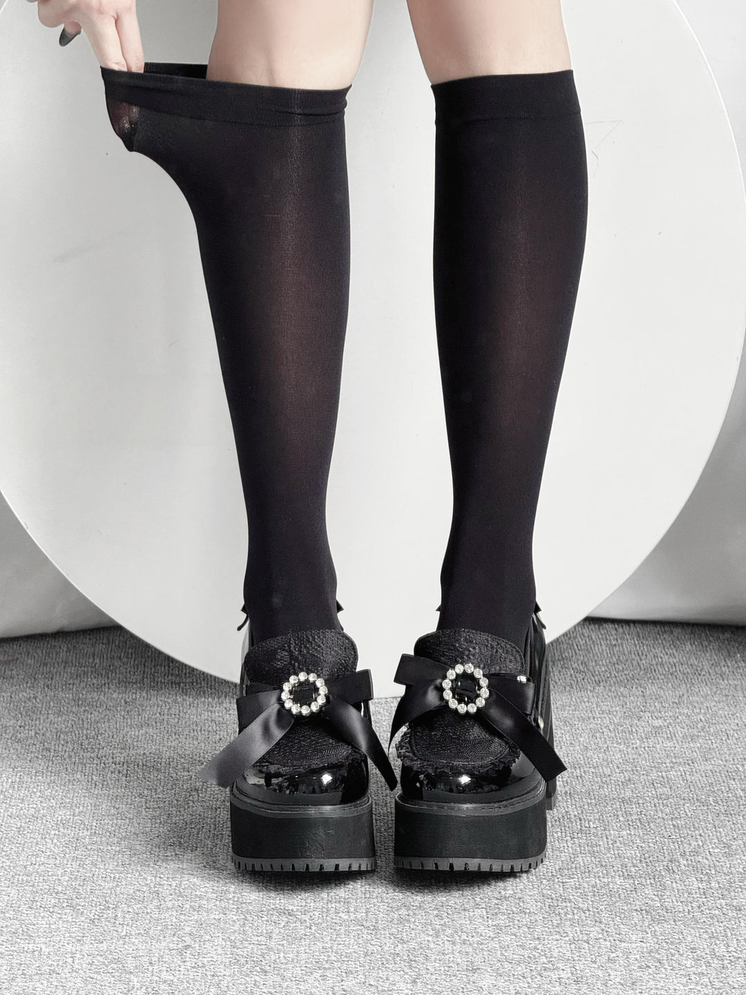 Lightweight Jirai Kei Calf Socks, Versatile Solid Color 45355:845547