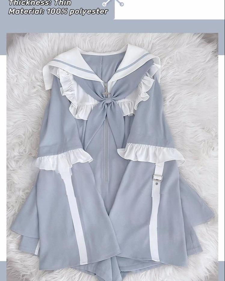 Jirai Kei Set Up Blue Lace Dress And Shorts Set 37046:548184