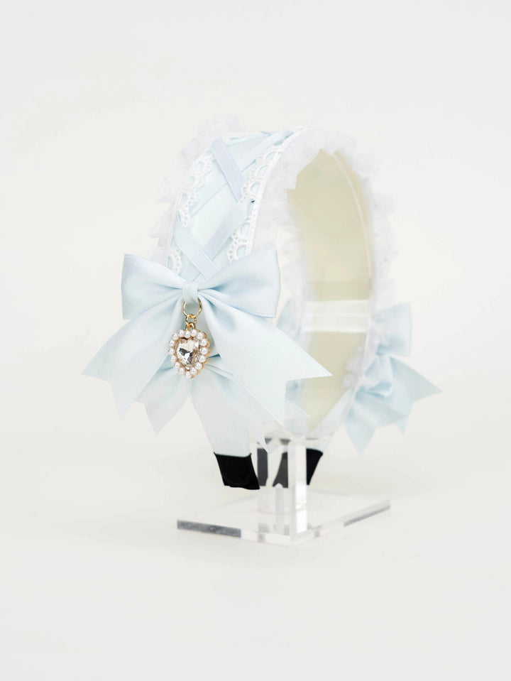 Jirai Kei Hair Hoop Lace Cross Bow Heart Diamond Hairband (Blue) 21584:563002 (Blue) 21584:563002