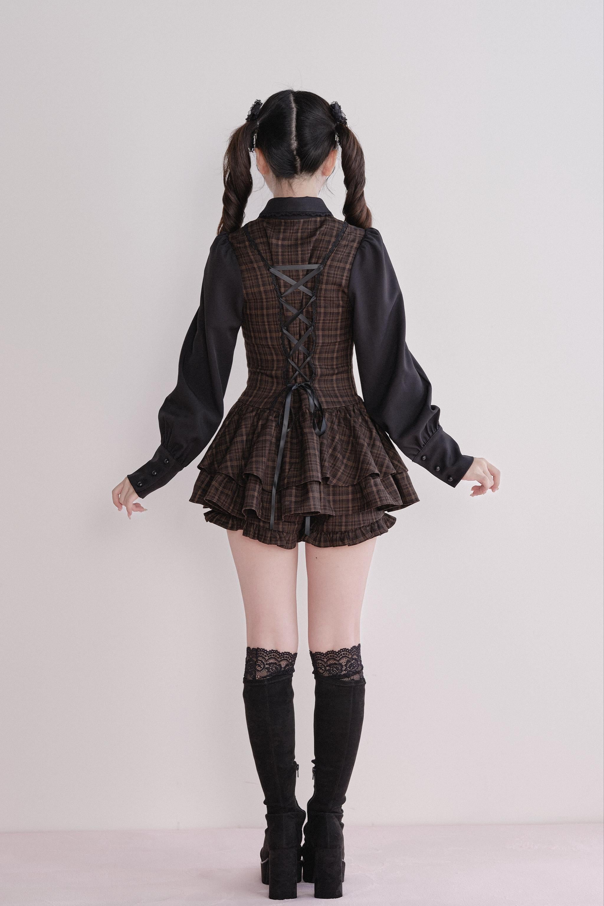 Jirai Kei Plaid Dress Set, Tiered Ruffles – Honey Wardrobe