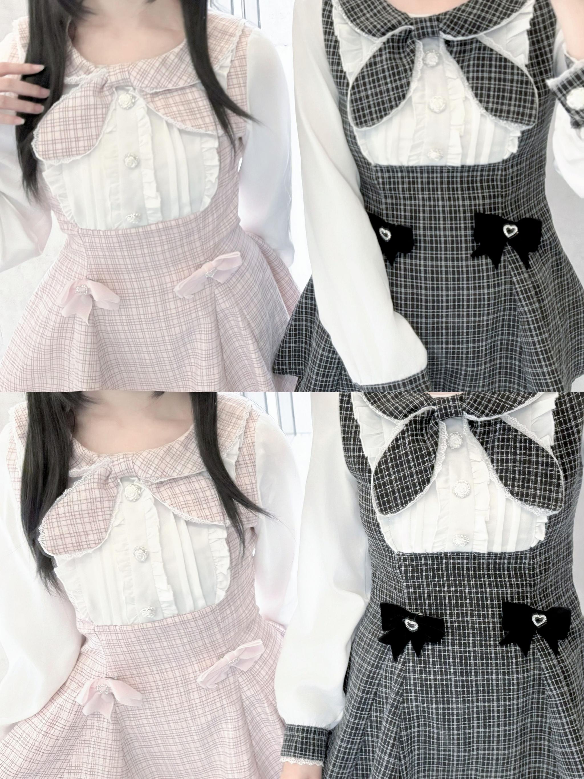 Jirai Kei Set Up Long Sleeve Bow Parisian Chic Dress Shorts