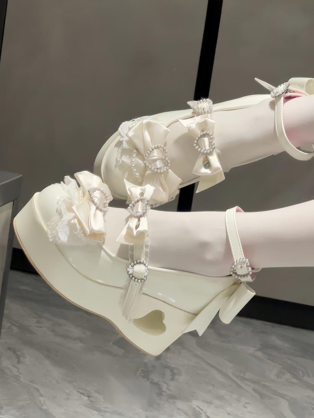 Old School Lolita High Platform Shoes, Heart Hollow Heel 44559:813947