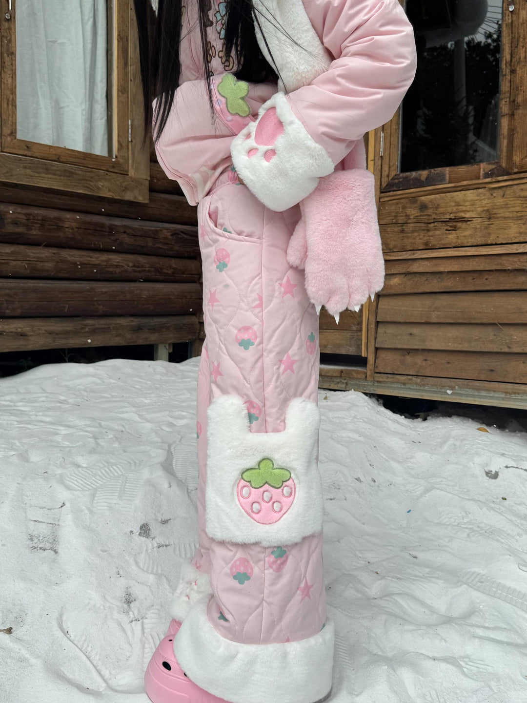 Strawberry Kawaii Cotton-Padded Pants, Side Pockets 44672:818171