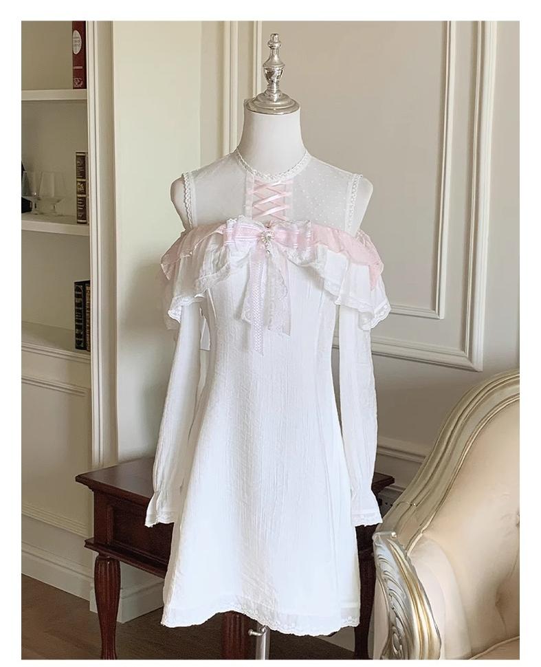 Ryousangata Open Shoulder A-Line Dress with Lace & Bow (L M S) 43070:765946