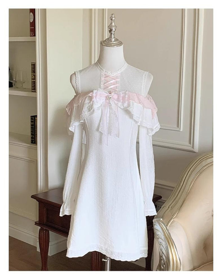 Ryousangata Open Shoulder A-Line Dress with Lace & Bow (L M S) 43070:765946
