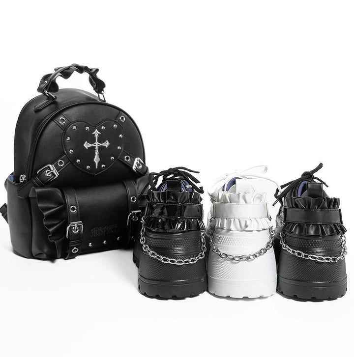 Punk Platform Shoes, Cross Accent & Detachable Heel Chains 45950:872355