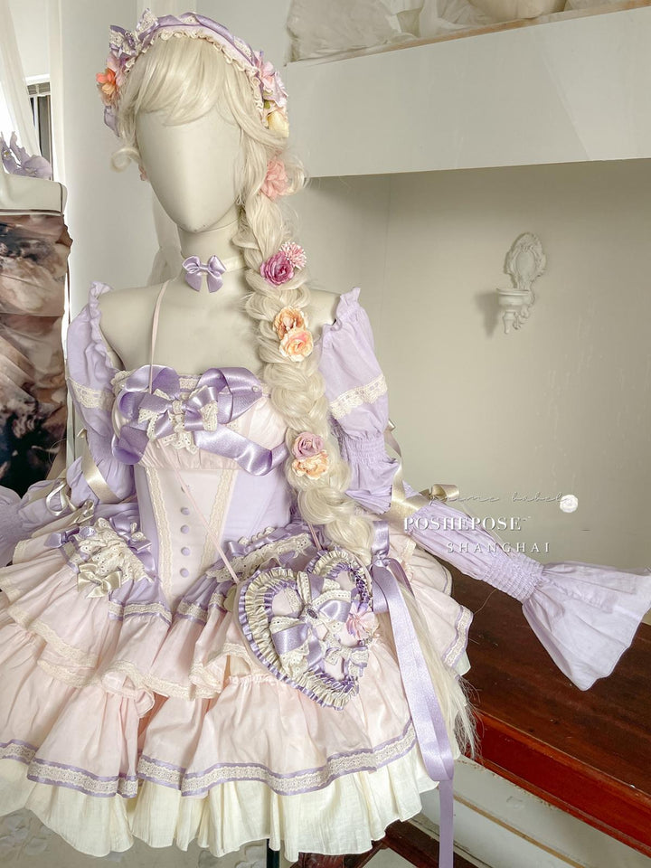 Lolita Dress Set Sweet Violet Pink Puffy Dress Corset Dress 36388:554796 36388:554796