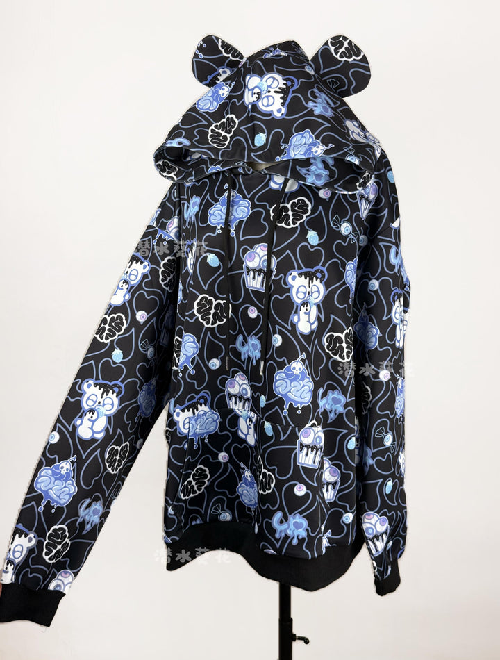 Yami Kawaii Printed Jacket and Hoodie, Bear Ear (L M S) 44149:798131