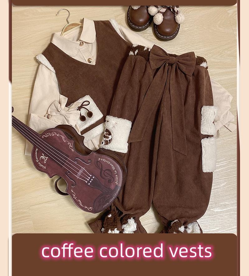 Kawaii Beige Coffee Coat Shirt Vest Shorts 22766:353754 22766:353754