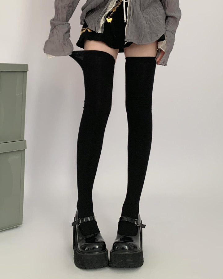 JK Thigh-high Socks Black Knee-high Socks Winter Stockings 40884:698496