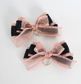 Jirai Kei Black Pink Hair Pin With Lace And Bow 22530:322902 22530:322902