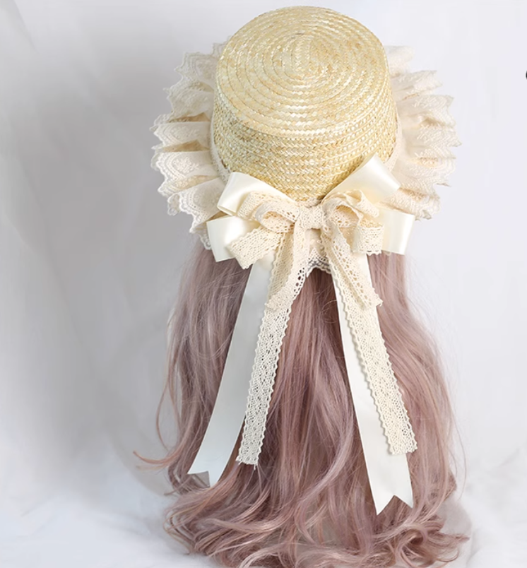 Mori Kei Straw Hat Cottagecore Lace Hat Handmade Strawhat 36444:523042 36444:523042