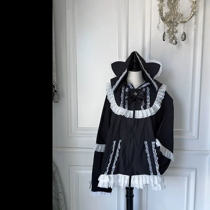 Jirai Kei Lace Trim Sun Protective Jacket, Cat-ear Hood (L M XL) 45652:857256