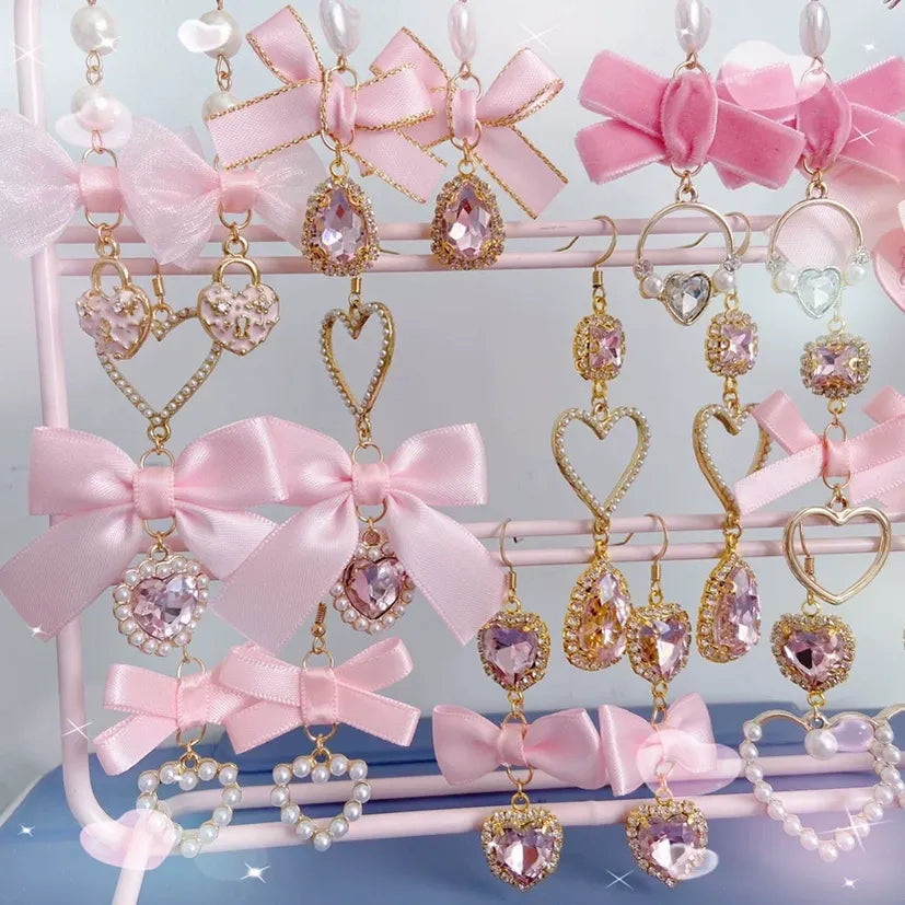 Pink Bow Earrings, Hook or Clip-on Style 45745:862176