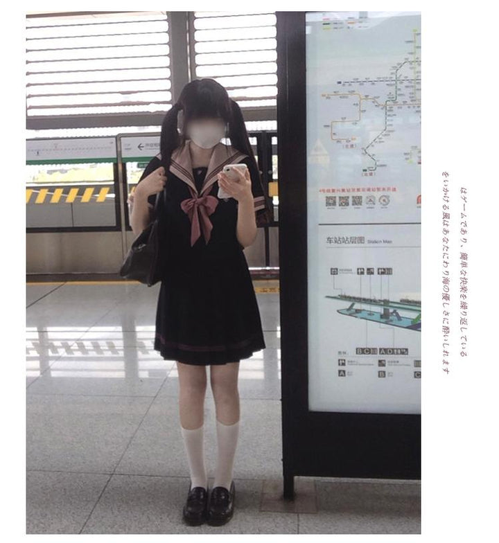 Navy and Pink JK Uniform Top + Pleated Skirt 43790:785183