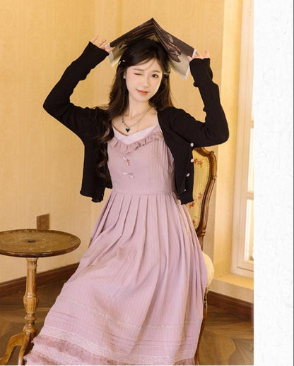 Mori Kei Strap Dress V-neck Dress With Multiple colors 36210:524192