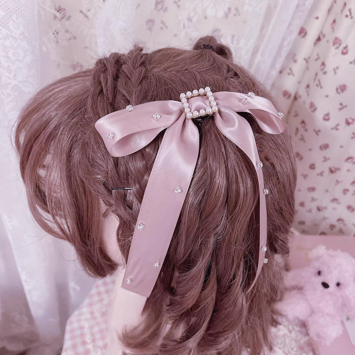 Jirai Kei Bowknot Hair Clip, Pearl and Rhinestone 45101:835672
