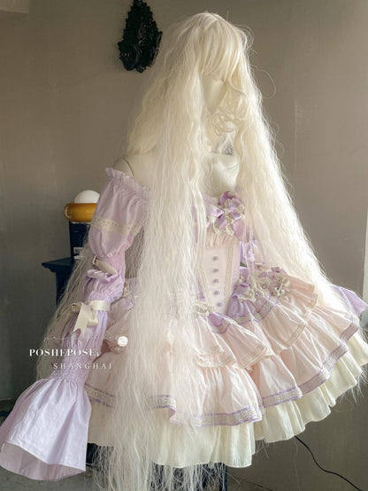 Lolita Dress Set Sweet Violet Pink Puffy Dress Corset Dress 36388:554806
