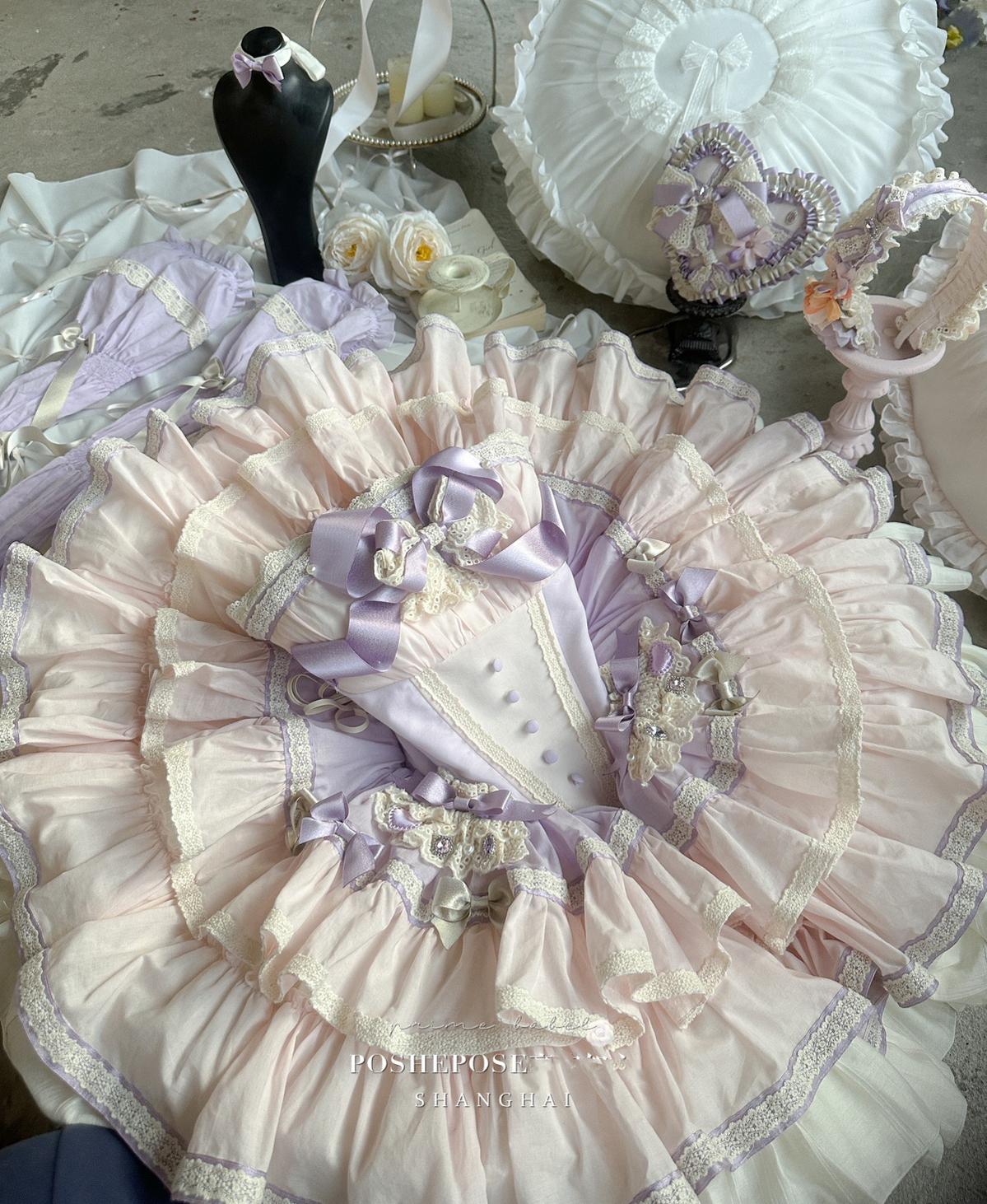 Lolita Dress Set Sweet Violet Pink Puffy Dress Corset Dress 36388:554886