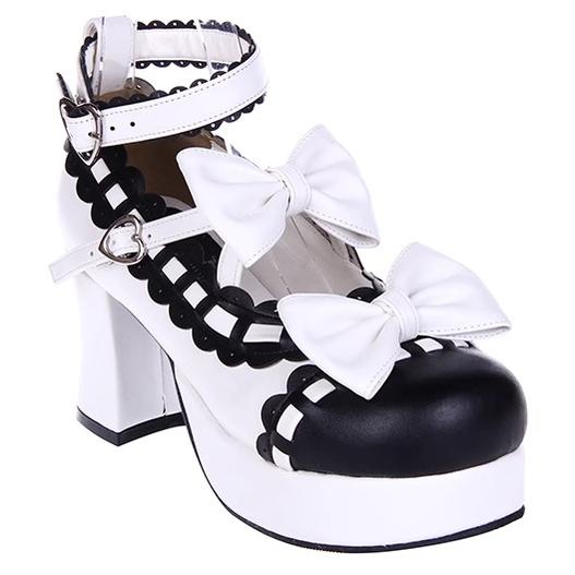 Lolita High Heels Shoes Lace Bow Shoes 4Colors 31654:370654 31654:370654