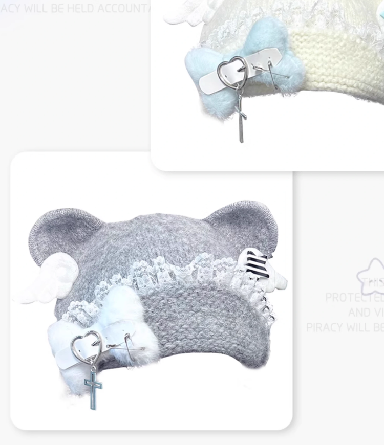 Y2K Knitted Hat Bear Ear Hat Cute Subculture Hat 41738:718070