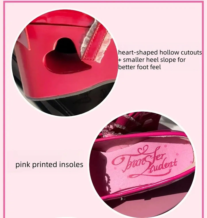Sweet Lolita Platform Shoes, Bow and Heart-Shaped Pearl 45357:846132