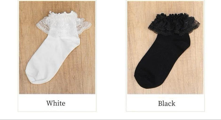 Lolita Socks White Black Socks Wings Cross Lace Socks 33810:447104 33810:447104