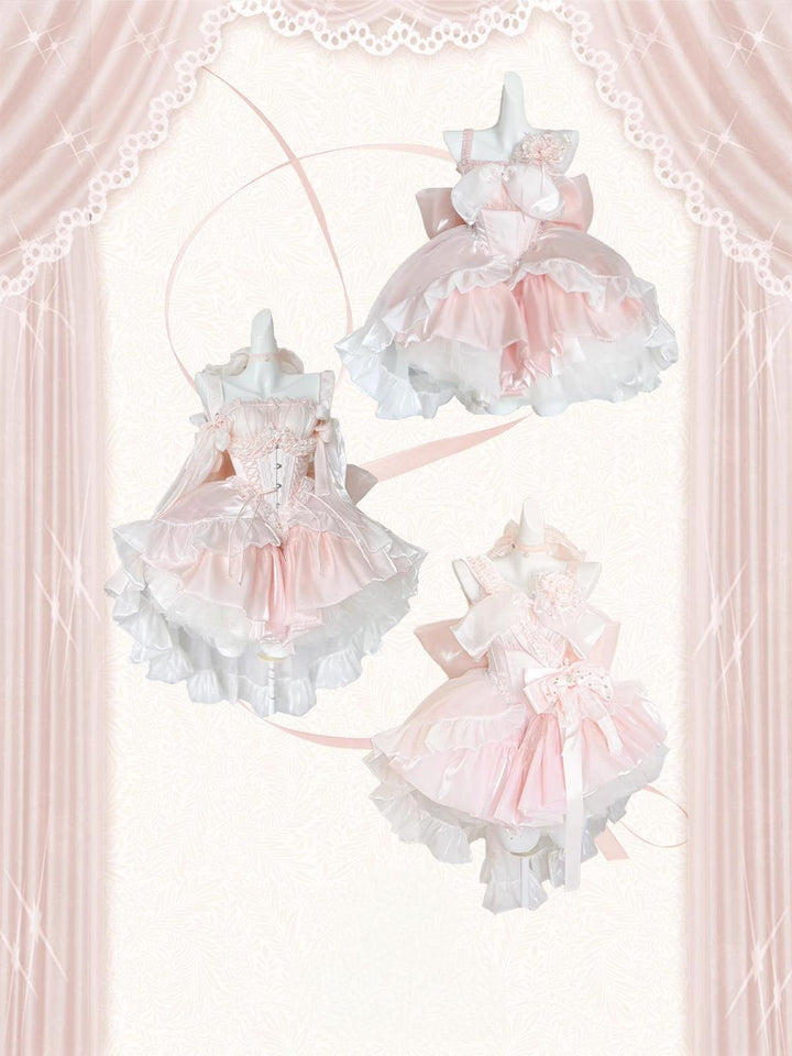 Lolita Dress Set Sakura Pink Princess Dress With Train 38096:627954