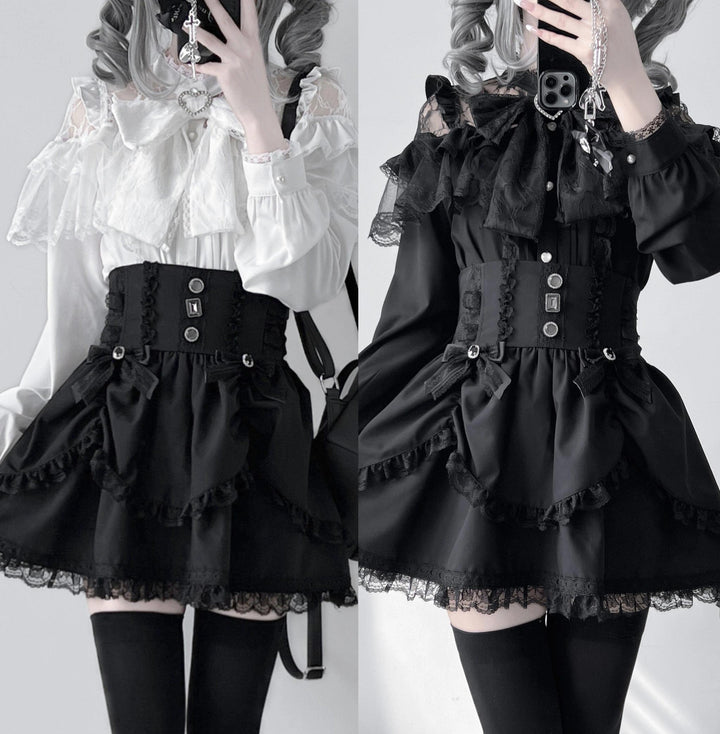 Jirai Kei Blouse Ruffle Lace Ribbon Shirt 38554:654038