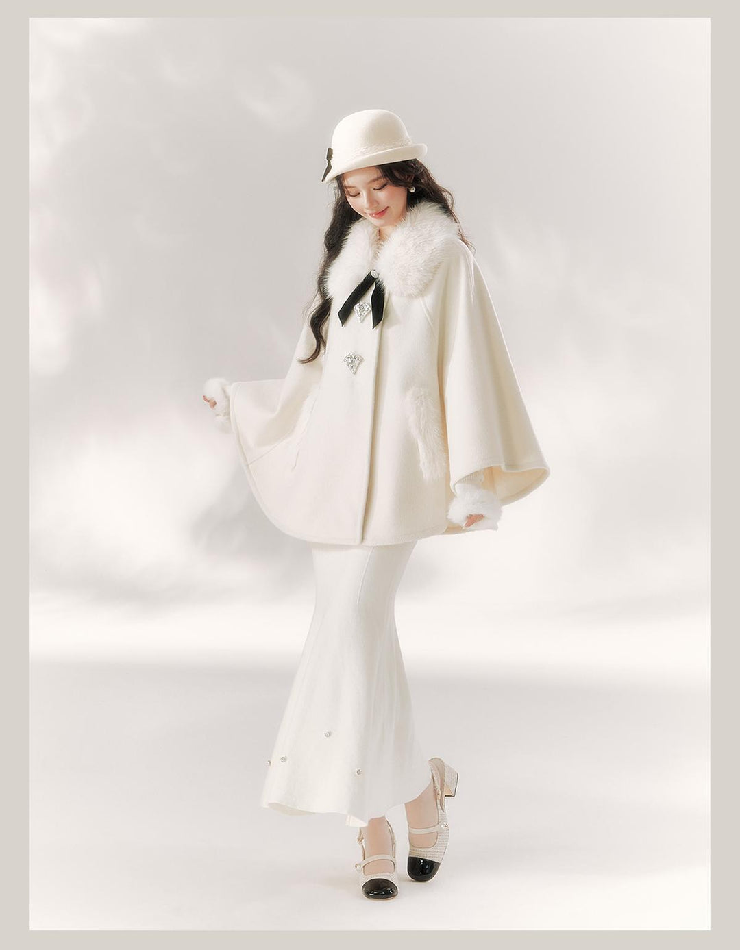 Jirai Kei Cape Woolen Coat Winter Fur Collar Coat 41062:685604